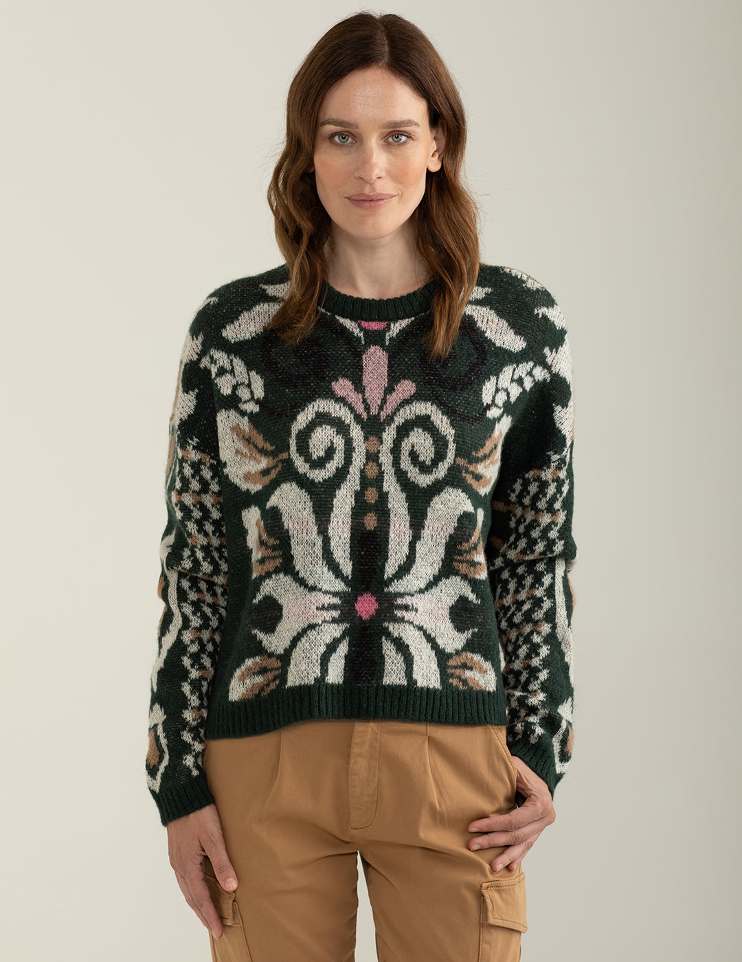 Maglia girocollo a manica lunga donna green fw24w05mg cc-a0801 Maglia girocollo a manica lunga