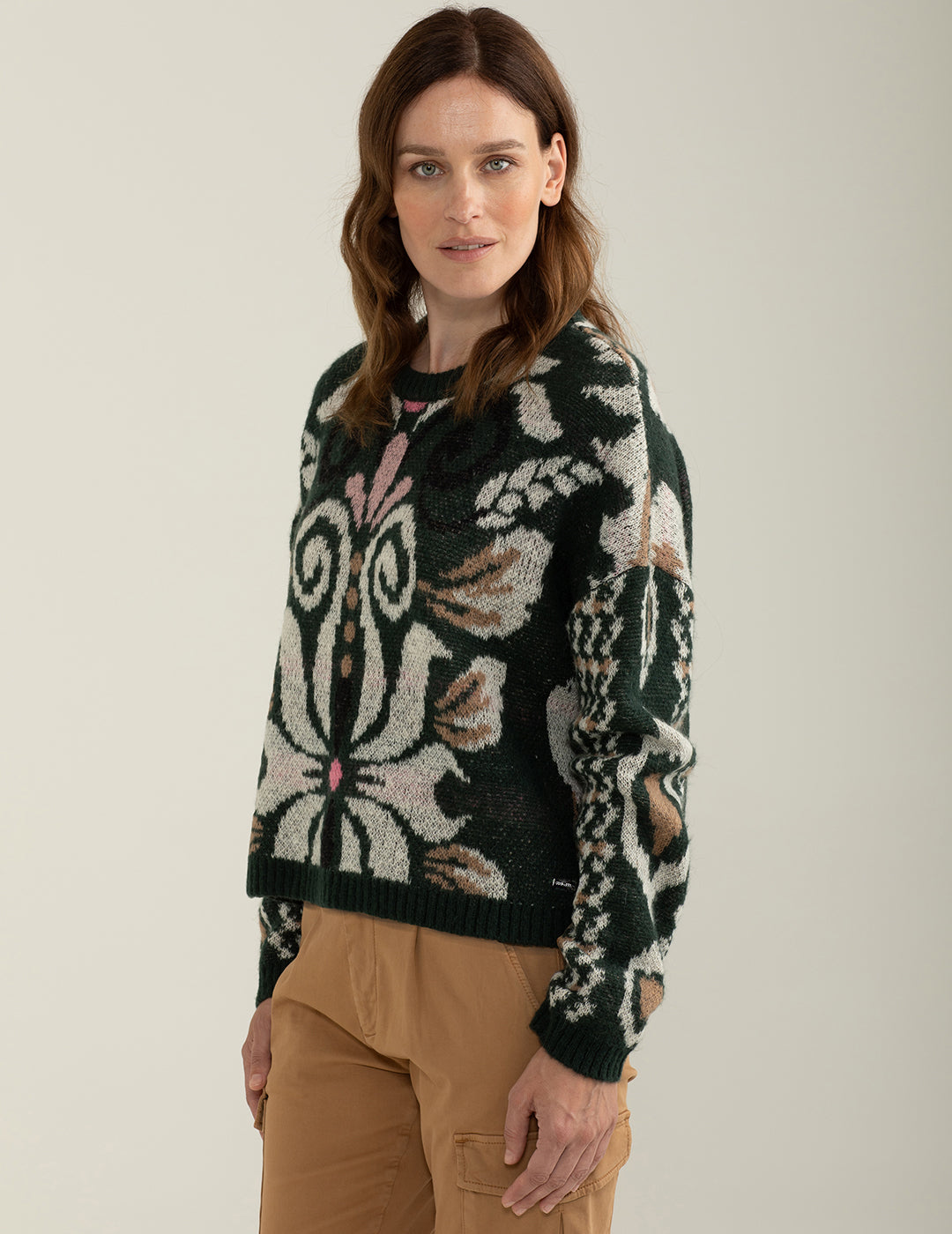 Maglia girocollo a manica lunga donna green fw24w05mg cc-a0801 Maglia girocollo a manica lunga
