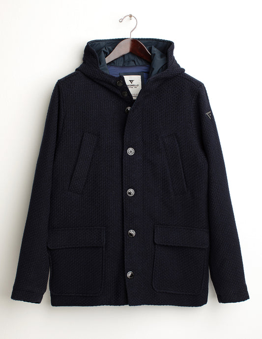 Cappotto in tessuto armaturato con cappuccio uomo blue fm24w28ku cc-a0601