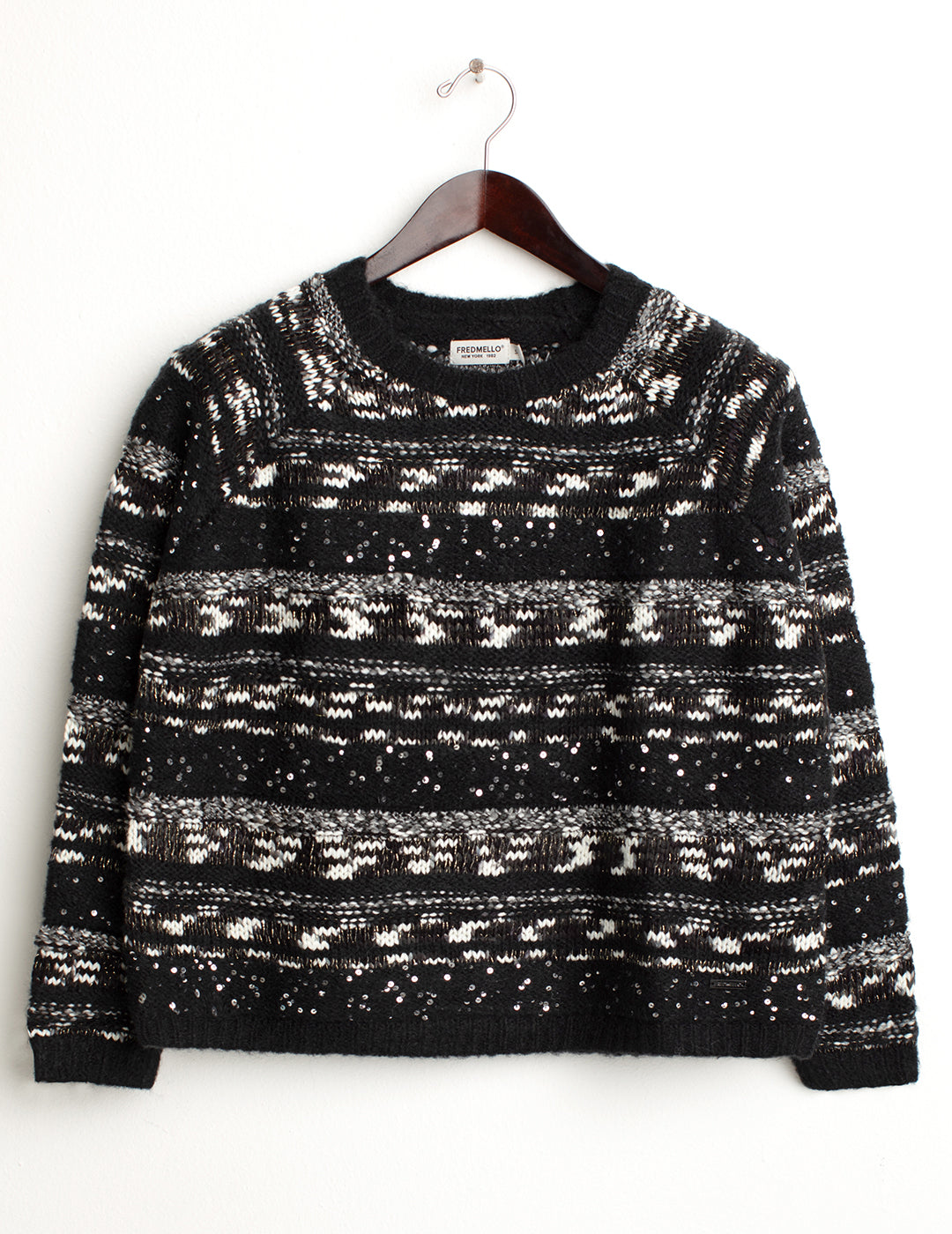 Maglia con fantasia a righe effetto sale e pepe donna black fw24w31mg cc-a0951 Maglia con fantasia a righe effetto sale e pepe