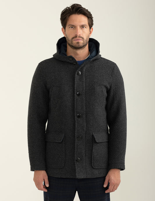 Cappotto in tessuto armaturato con cappuccio - back - 002