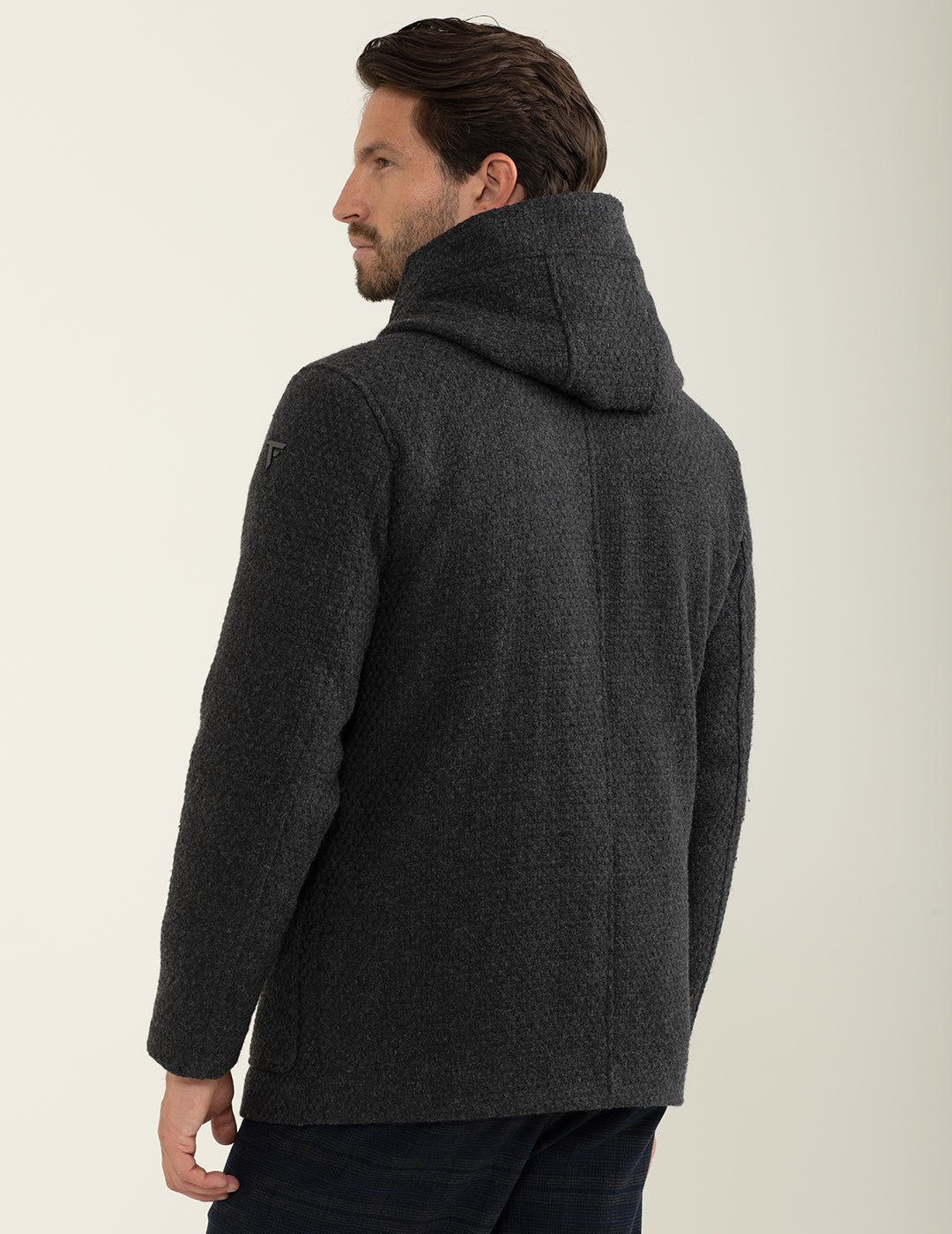 Cappotto in tessuto armaturato con cappuccio uomo antracite melange fm24w28ku cc-a0953 Cappotto in tessuto armaturato con cappuccio