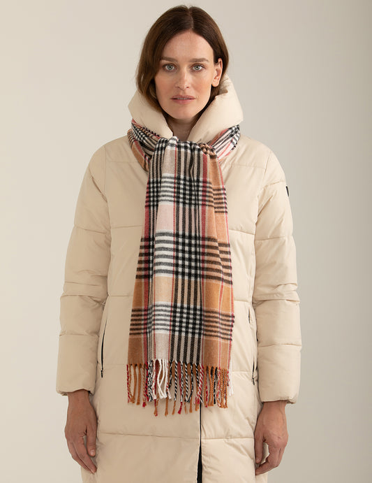 Dyed-thread pashmina with check pattern woman camel fw24w01zs cc-a0252 Dyed-thread pashmina with check pattern
