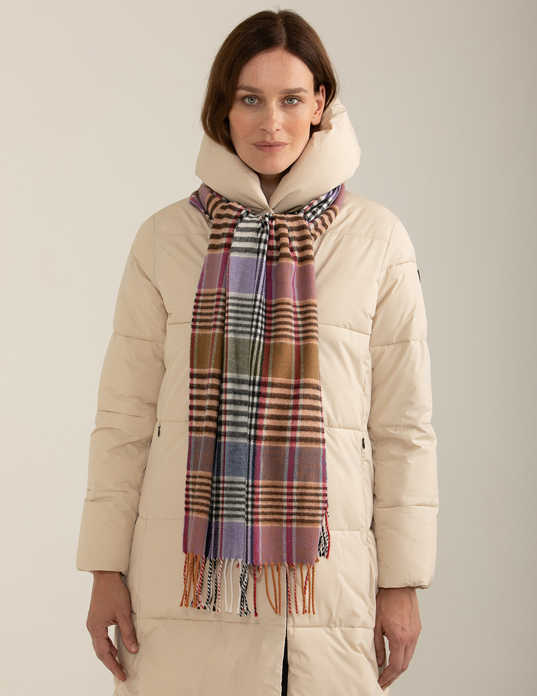 Pashmina tinto-filo con fantasia check donna red fw24w01zs cc-a0301 Pashmina tinto-filo con fantasia check