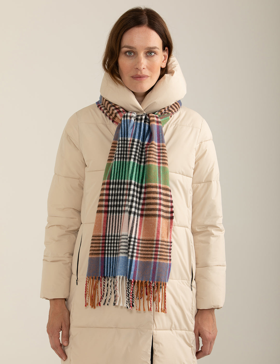Dyed-thread pashmina with check pattern woman blue fw24w01zs cc-a0601 Dyed-thread pashmina with check pattern