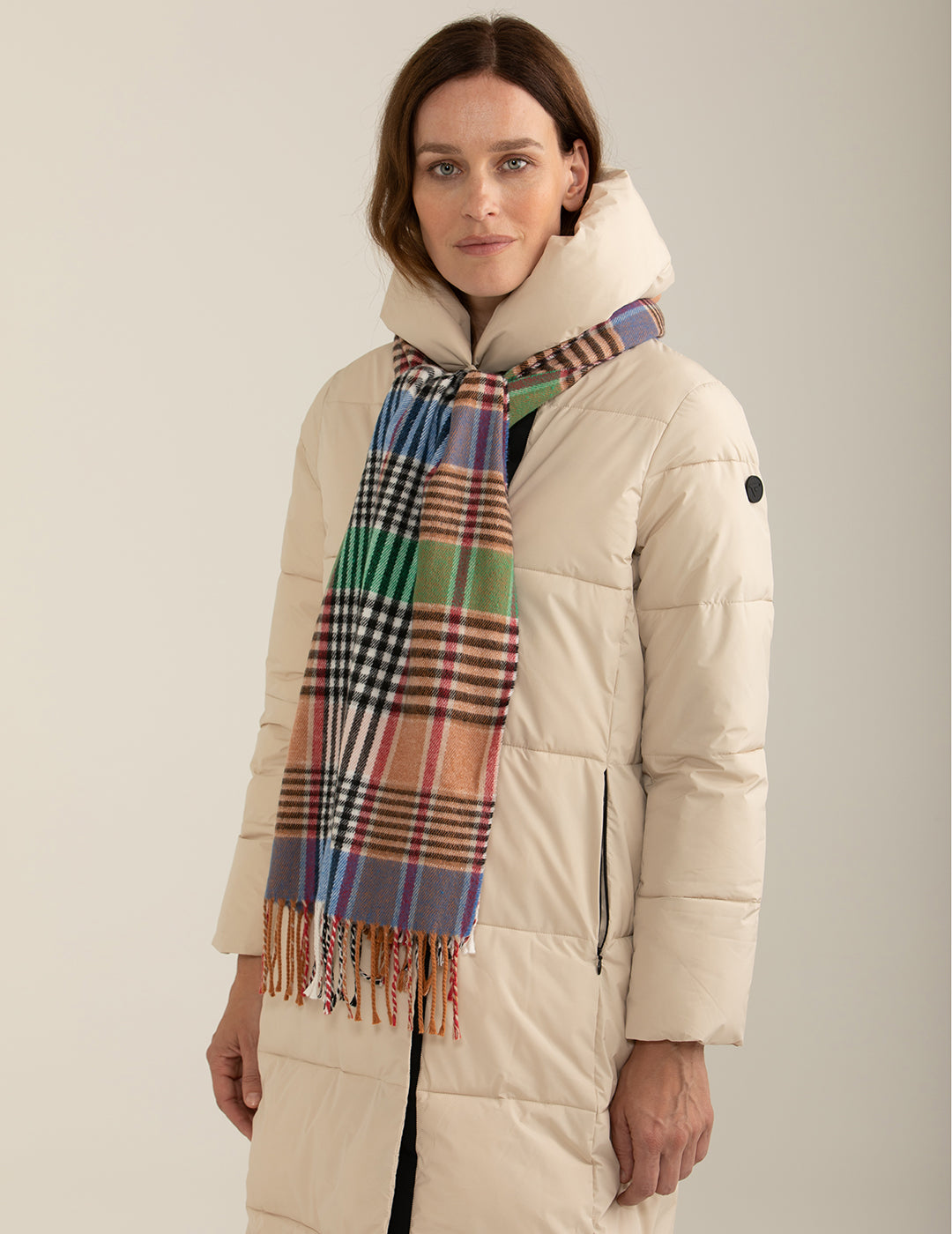 Dyed-thread pashmina with check pattern woman blue fw24w01zs cc-a0601 Dyed-thread pashmina with check pattern