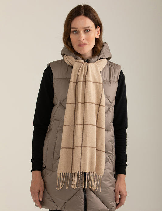 Dyed-thread pashmina with check pattern woman beige fw24w02zs cc-a0101 Dyed-thread pashmina with check pattern