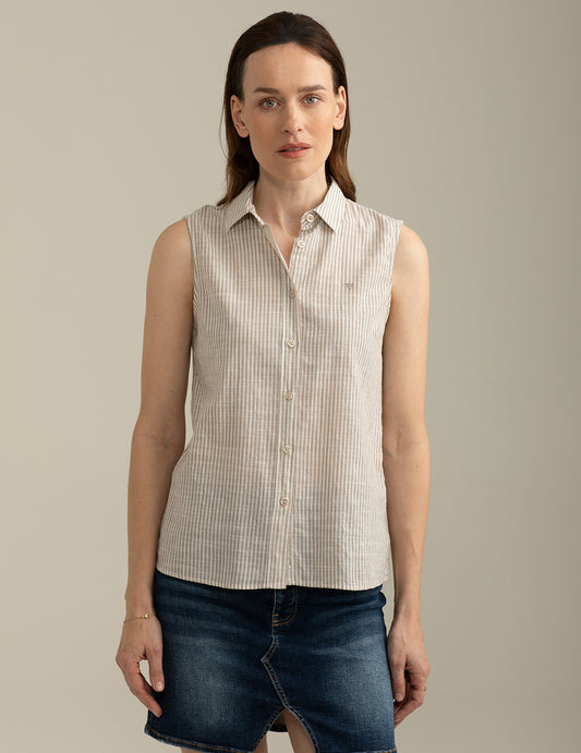 Flamed Cotton Dye-Style Sleeveless Shirt woman taupe fw25s05ct cc-a0114 Flamed Cotton Dye-Style Sleeveless Shirt