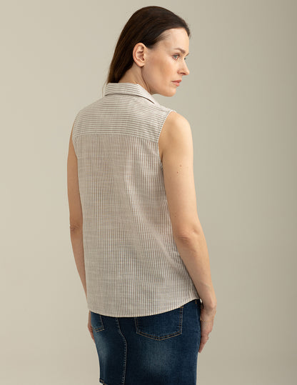 Camicia Smanicata in Cotone Fiammato Tintofilo