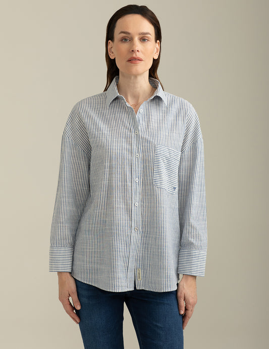 Long Sleeve Shirt in Flamed Cotton Dye-Style woman blue fw25s06ct cc-a0601 Long Sleeve Shirt in Flamed Cotton Dye-Style