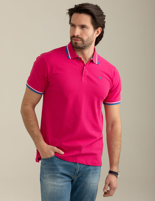 Short Sleeve Piquet Stretch Polo Shirt man fucsia fm25s01qu cc-a0408 Short Sleeve Piquet Stretch Polo Shirt