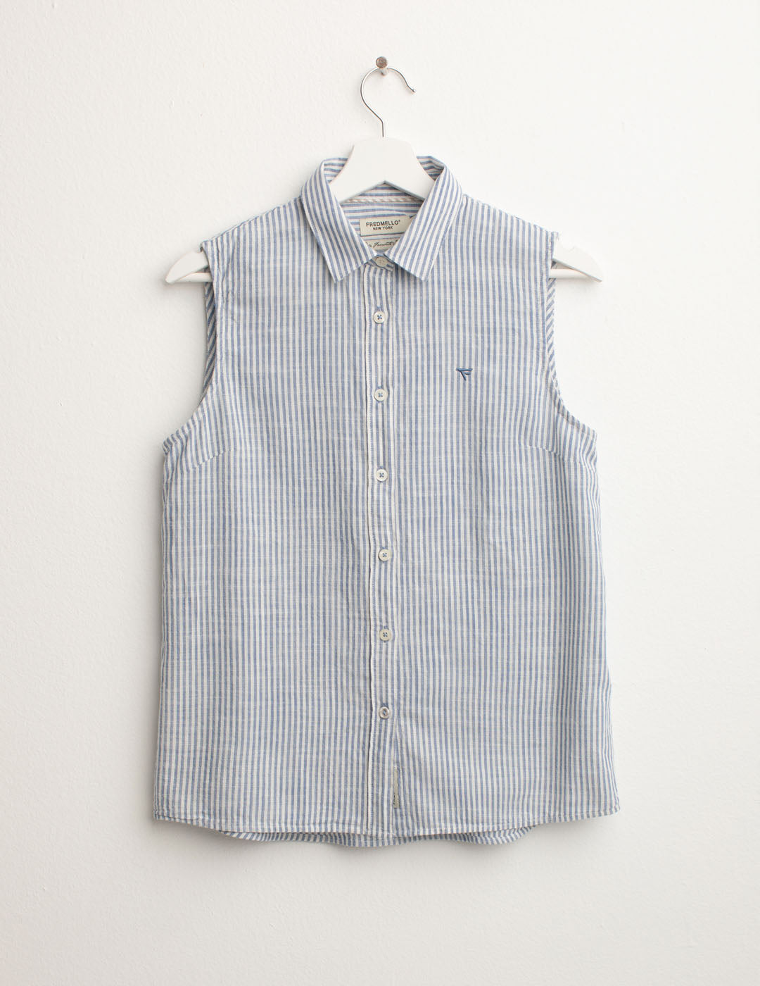 Camicia Smanicata in Cotone Fiammato Tintofilo donna blue fw25s05ct cc-a0601 Camicia Smanicata in Cotone Fiammato Tintofilo