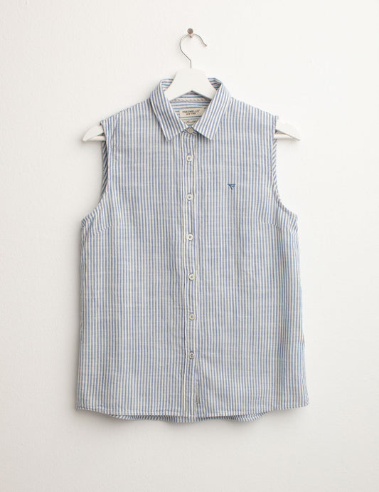 Flamed Cotton Dye-Style Sleeveless Shirt woman blue fw25s05ct cc-a0601 Flamed Cotton Dye-Style Sleeveless Shirt
