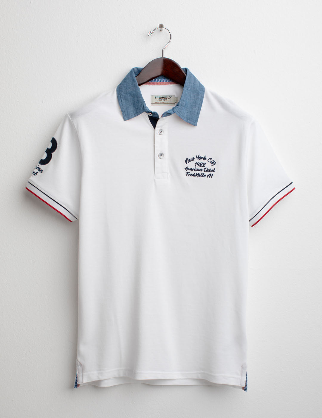 Polo in Piquet con Collo in Chambray uomo white fm25s18qc cc-a0001 Polo in Piquet con Collo in Chambray
