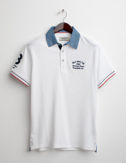 Polo in Piquet con Collo in Chambray uomo white fm25s18qc cc-a0001 Polo in Piquet con Collo in Chambray