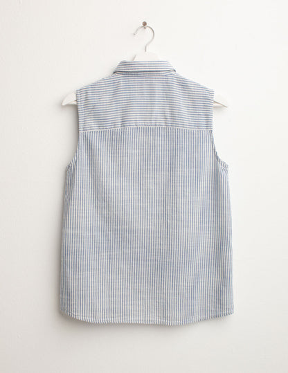 Camicia Smanicata in Cotone Fiammato Tintofilo