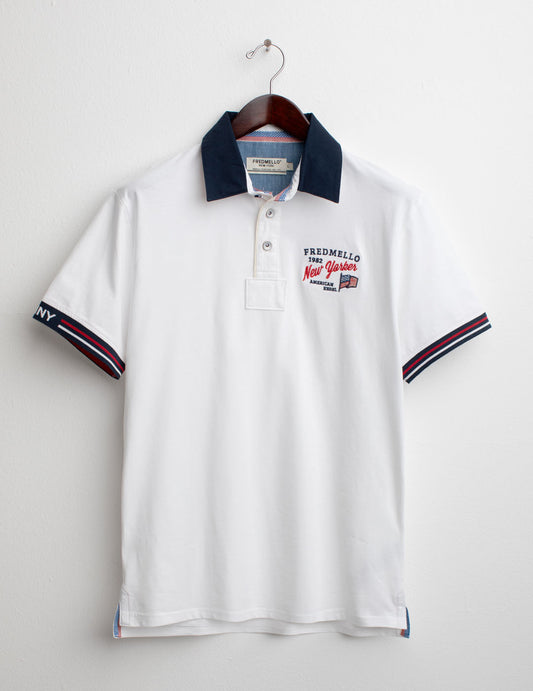 Polo a Manica Corta con Collo in Gabardina a Contrasto uomo white fm25s20qc cc-a0001 Polo a Manica Corta con Collo in Gabardina a Contrasto