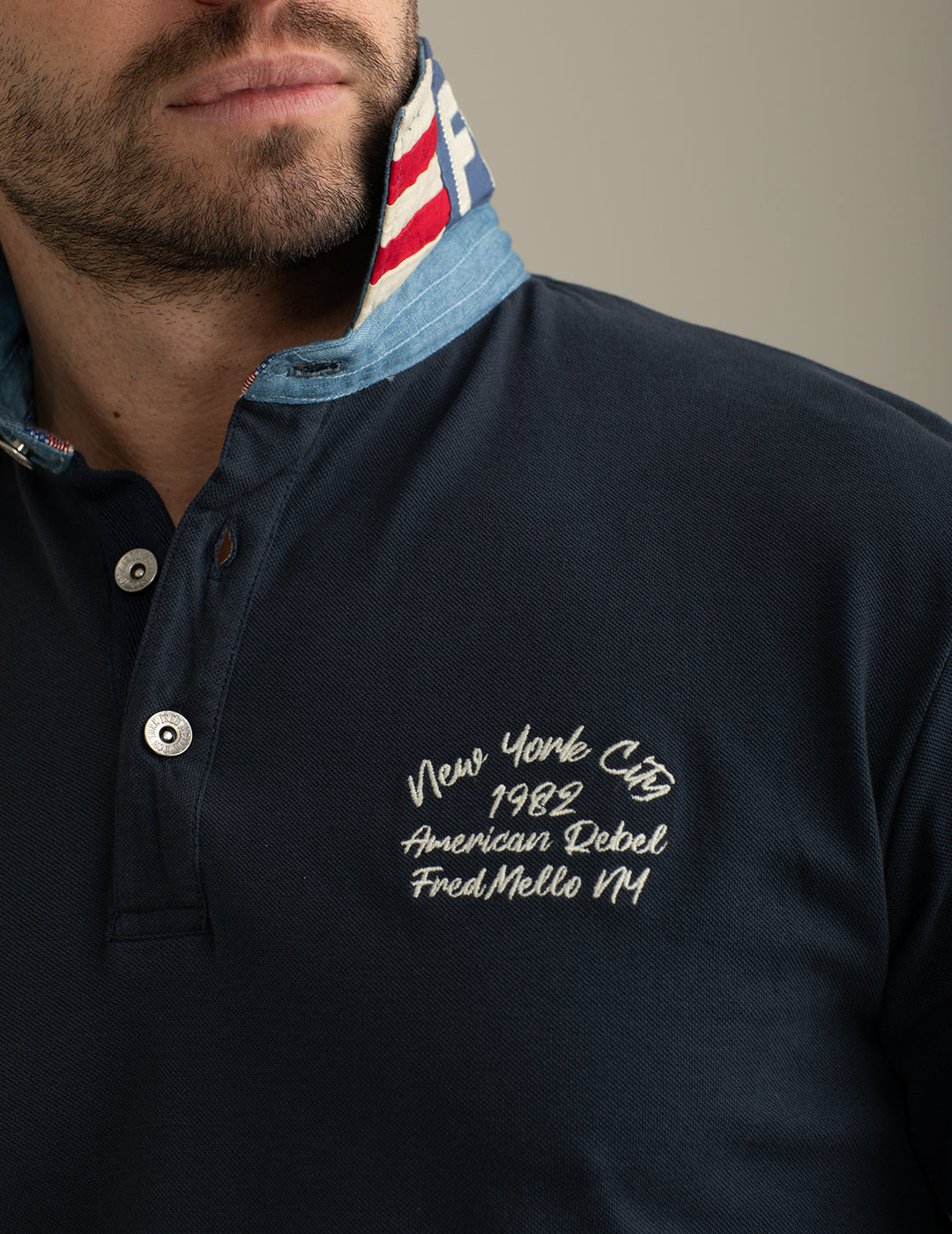 Polo in Piquet con Collo in Chambray uomo blue fm25s18qc cc-a0601 Polo in Piquet con Collo in Chambray