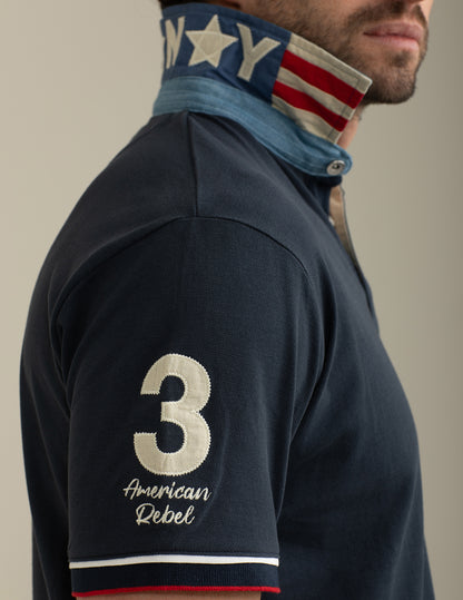 Polo in Piquet con Collo in Chambray
