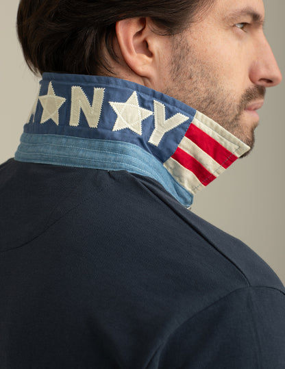 Polo in Piquet con Collo in Chambray