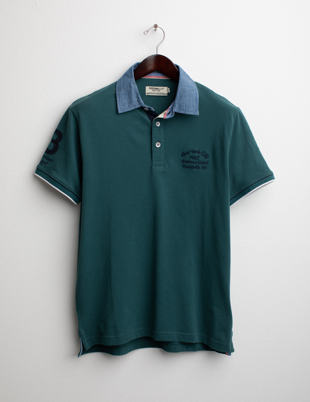 Polo in Piquet con Collo in Chambray uomo celtic fm25s18qc cc-a0817 Polo in Piquet con Collo in Chambray