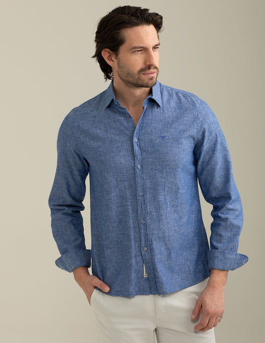 Mixed Linen Shirt man cobalt fm25s02cu cc-a0607 Mixed Linen Shirt