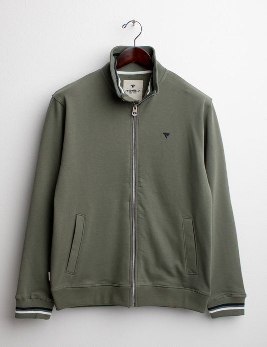 Full zipper sweatshirt with stand-up collar man sage fm25s03fz cc-a0811 Full zipper sweatshirt with stand-up collar