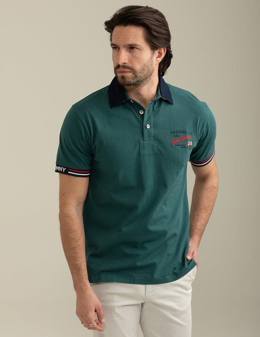 Polo a Manica Corta con Collo in Gabardina a Contrasto uomo celtic fm25s20qc cc-a0817 Polo a Manica Corta con Collo in Gabardina a Contrasto