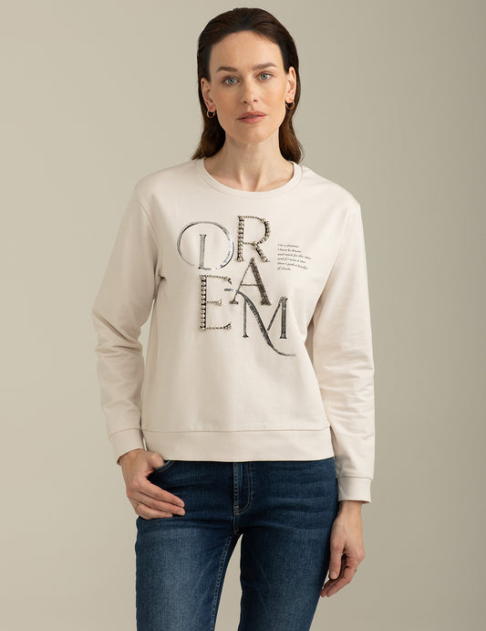 Stretch Sweatshirt crew-neck long sleeve woman champagne fw25s10fg cc-a0102 Stretch Sweatshirt crew-neck long sleeve