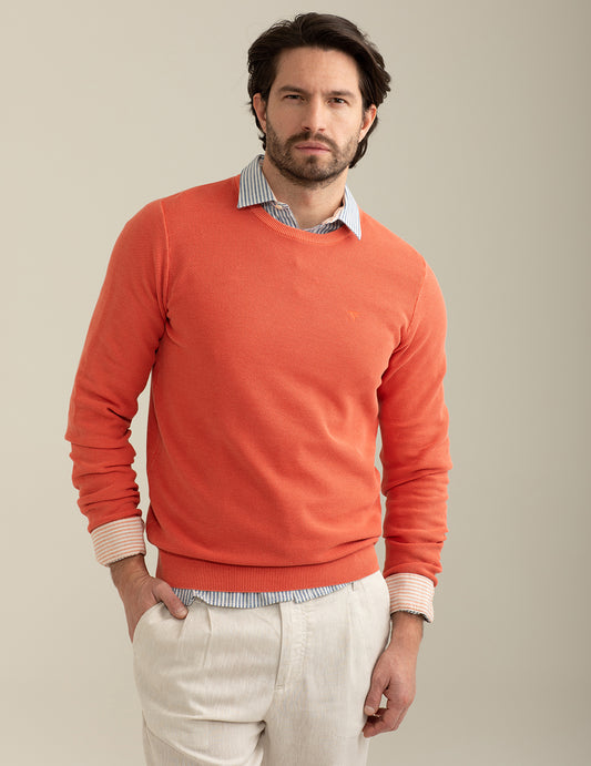 Piquet Stitch Crew Neck Sweater man orange fm25s03mg cc-a0201 Piquet Stitch Crew Neck Sweater