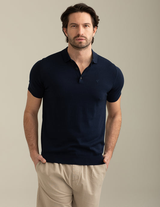 Knitted Half Sleeve Polo man blue fm25s09ma cc-a0601 Knitted Half Sleeve Polo