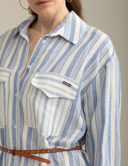 Abito Chemisier in Cotone Misto Lino