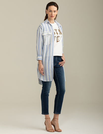 Abito Chemisier in Cotone Misto Lino