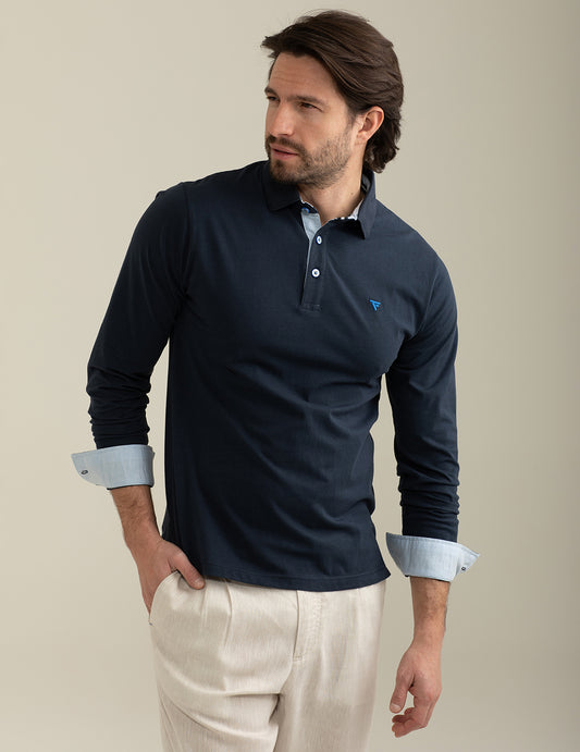 Long Sleeve Polo man blue fm25s10qu cc-a0601 Long Sleeve Polo
