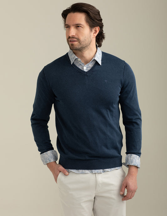 Long Sleeve V-neck Sweater man blue fm25s02mv cc-a0601 Long Sleeve V-neck Sweater
