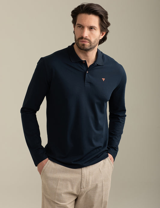 Polo a Manica Lunga in Piquet Stretch uomo blue fm25s12qu cc-a0601 Polo a Manica Lunga in Piquet Stretch