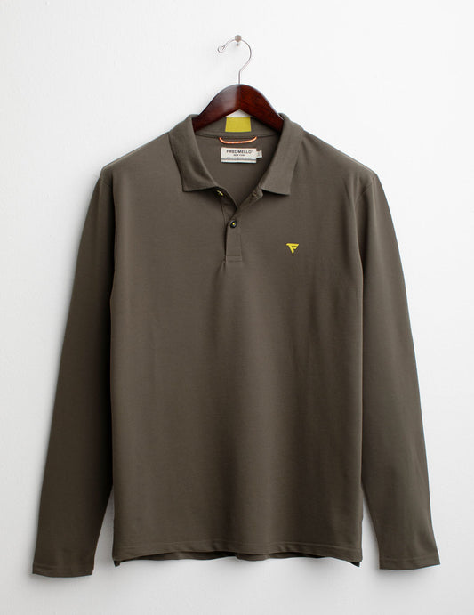 Polo a Manica Lunga in Piquet Stretch uomo army fm25s12qu cc-a0804