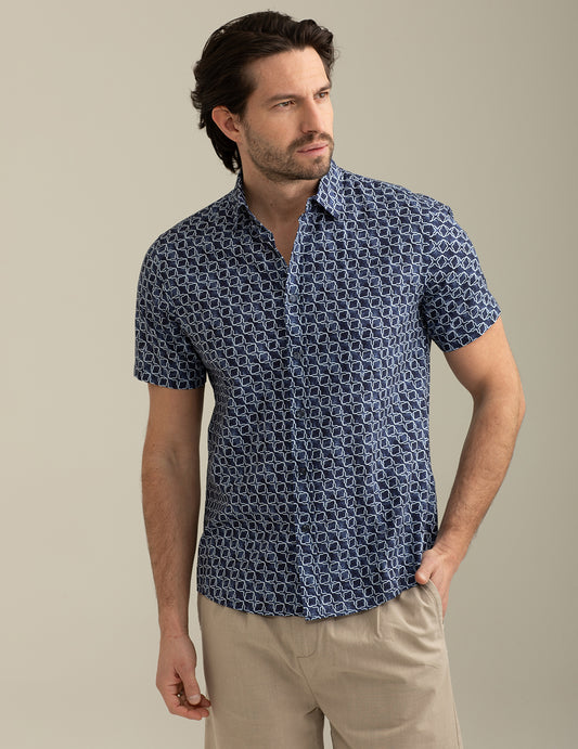 Allover Printed Flamed Cotton Shirt man indigo fm25s13cs cc-a0608