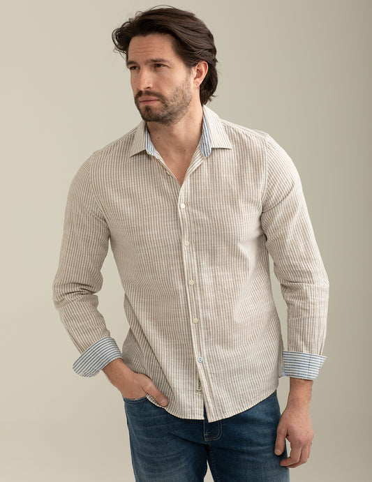 Flamed Cotton Striped Dye Shirt man taupe fm25s07ct cc-a0114 Flamed Cotton Striped Dye Shirt