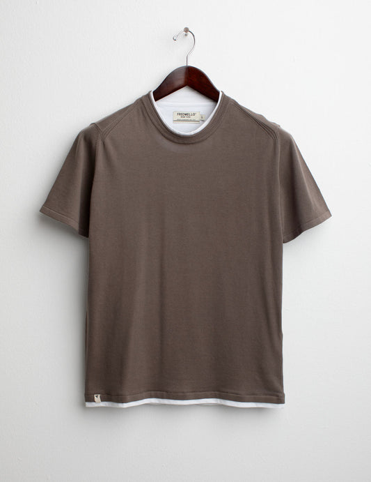 Crew-Neck Short Sleeve Sweater man taupe fm25s13mg cc-a0114 Crew-Neck Short Sleeve Sweater