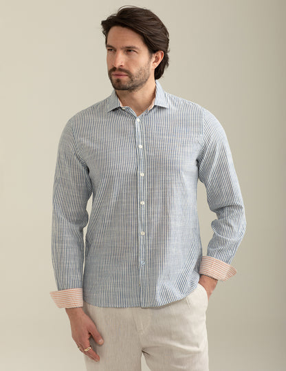 Camicia in Cotone Fiammato Rigata Tintofilo