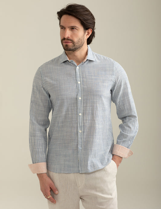 Flamed Cotton Striped Dye Shirt man blue fm25s07ct cc-a0601 Flamed Cotton Striped Dye Shirt