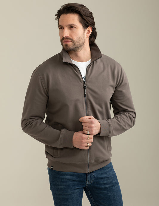 Full Zip Sweatshirt Stand-Up Collar man taupe fm25s06fz cc-a0114 Full Zip Sweatshirt Stand-Up Collar