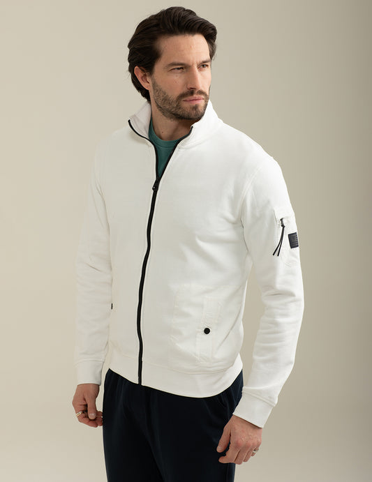 Full Zip Sweatshirt Stand-Up Collar man white fm25s07fz cc-a0001 Full Zip Sweatshirt Stand-Up Collar