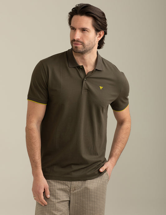 Polo a Manica Corta in Piquet Stretch uomo army fm25s13qu cc-a0804 Polo a Manica Corta in Piquet Stretch