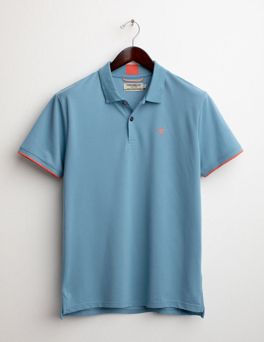 Short Sleeve Piquet Stretch Polo Shirt man light blue fm25s13qu cc-a1001 Short Sleeve Piquet Stretch Polo Shirt