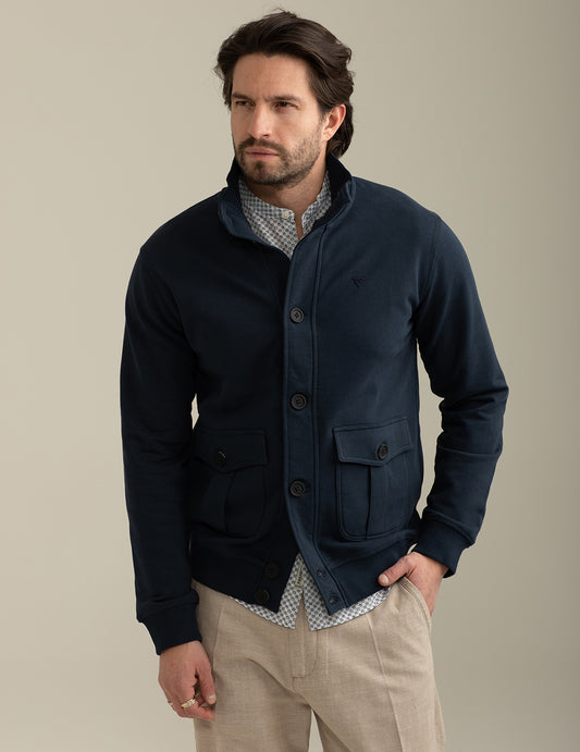 Sweatshirt Cardigan with Stand-Up Collar man blue fm25s04fk cc-a0601 Sweatshirt Cardigan with Stand-Up Collar