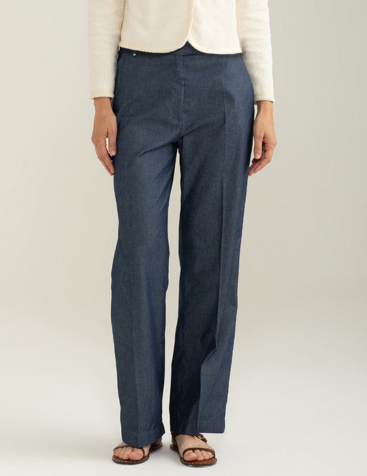 Pantalone a Palazzo in Chambray donna indigo fw25s15pu cc-a0608 Pantalone a Palazzo in Chambray