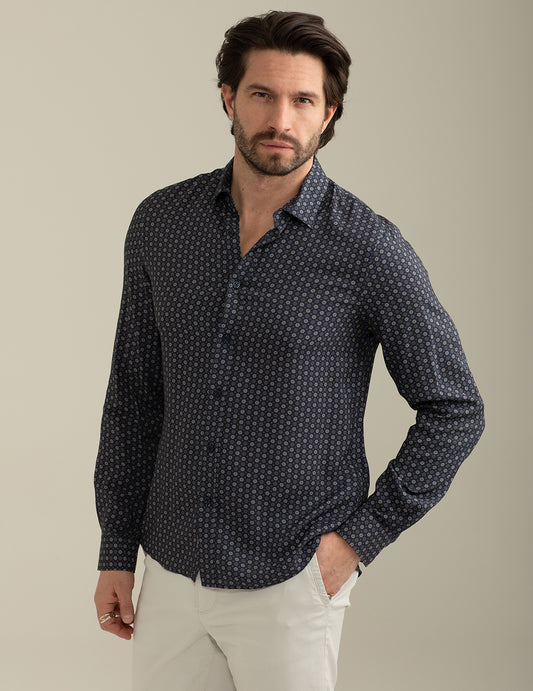 Allover Printed Voile Shirt man blue fm25s14cs cc-a0601 Allover Printed Voile Shirt