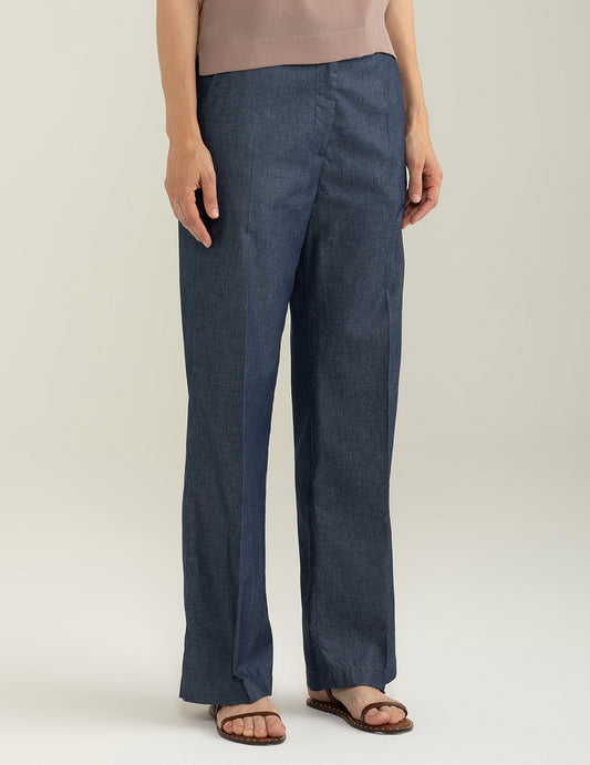 ALT03Pantalone a Palazzo in Chambray donna indigo fw25s15pu cc-a0608 Pantalone a Palazzo in Chambray
